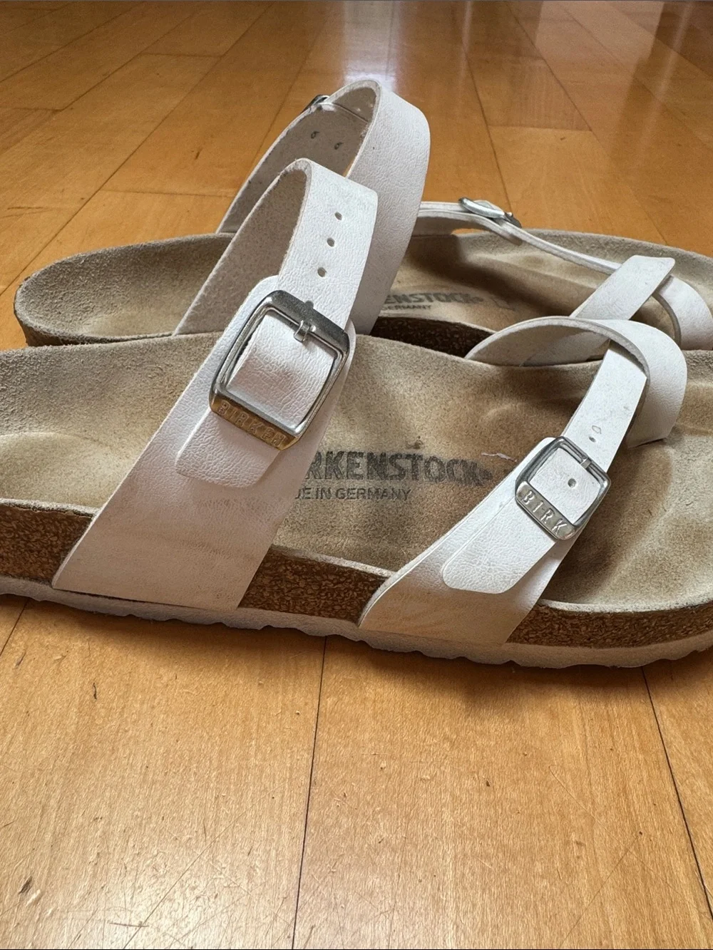 Birkenstock White Mayari-Style Leather Strap Sandals
